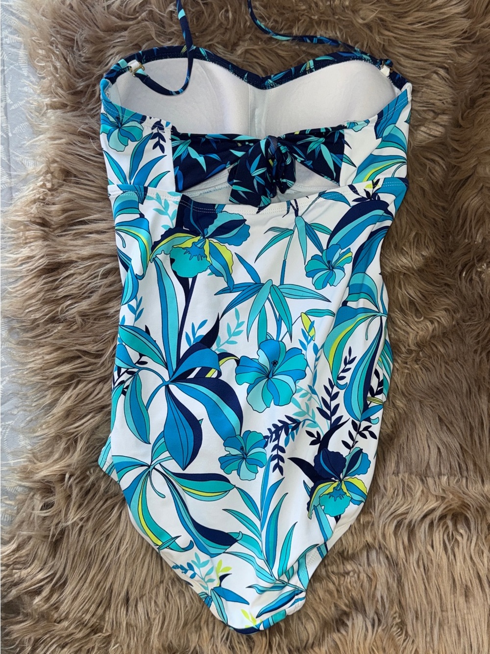 Tommy Bahama Blue Teal Tropical Floral One-Piece Swimsuit- molded cups, Sz 6 - Picture 5 of 7
